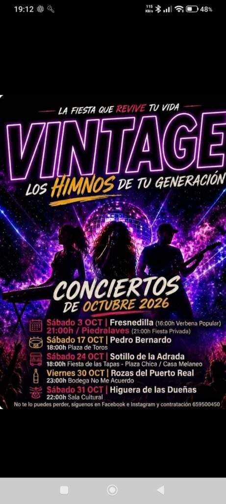 Cartel de Vintage en concierto – Octubre 2026